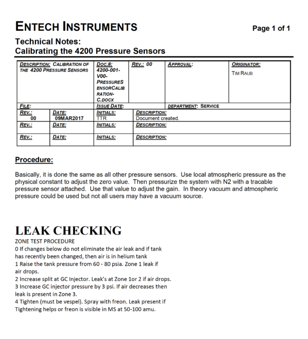 4200 Pressure Sensor Calibration