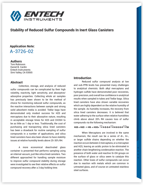 Stability of Reduced Sulfur Compounds In Inert Glass Canisters